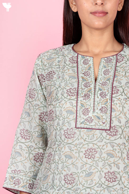 Chanderi Silk Kurta Pant Set With Dupatta Block Print